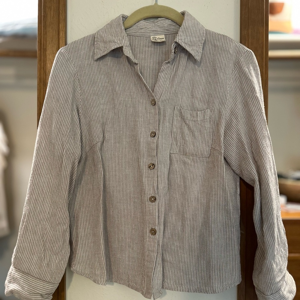 NWOT Striped Button-Up Linen Shirt